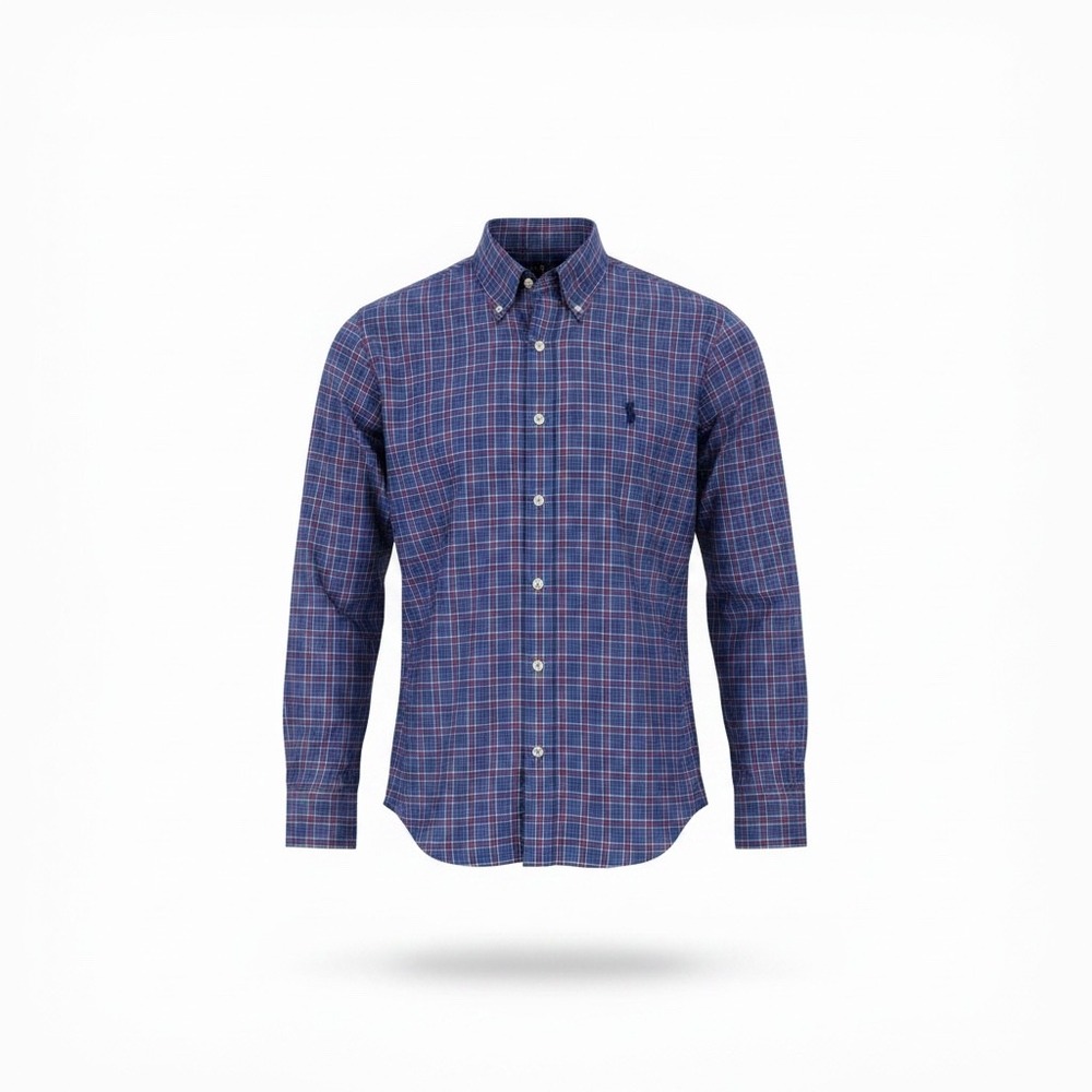 Ralph Lauren Mens Blue Red Plaid Button Down Shirt 100% Cotton Stretch Size M